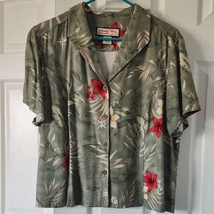 Jamaica Bay Women's Tropical Floral Blouse - Green and Red - Excellent Condition